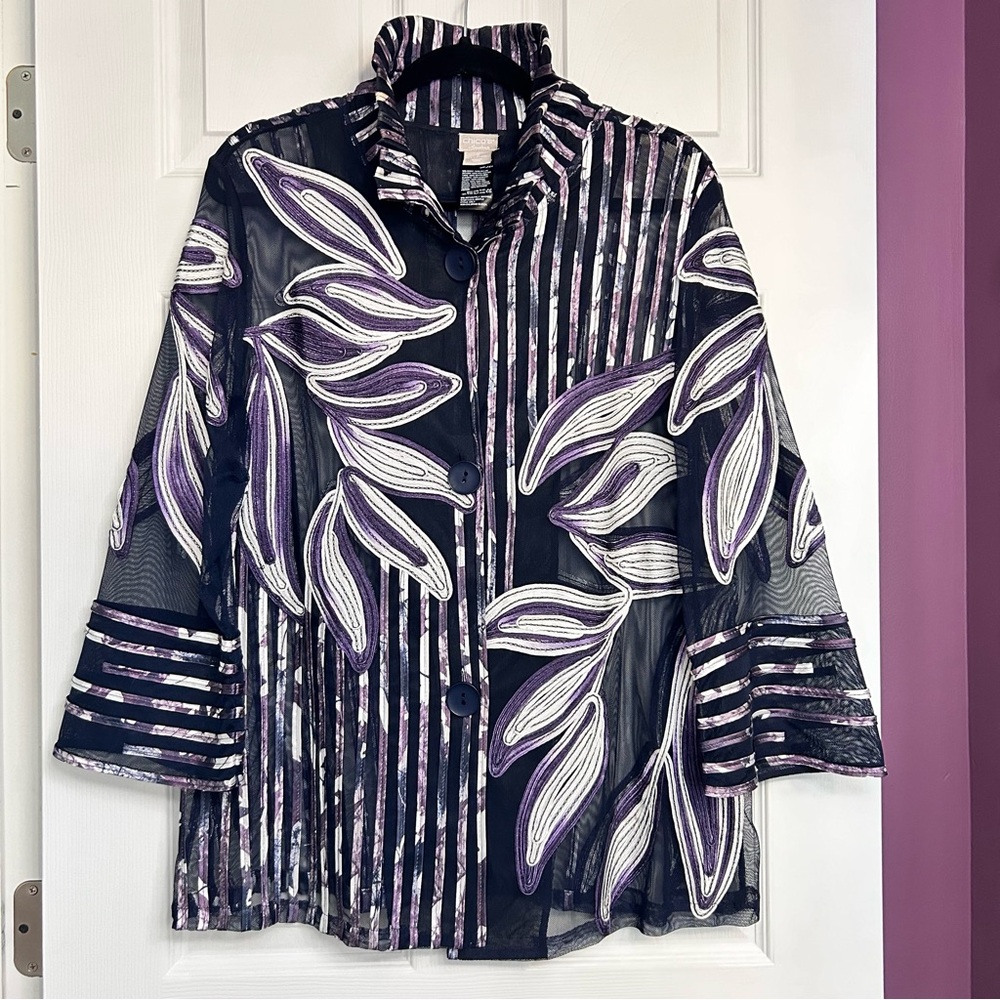 Chico's (their size 2) Black and Purple Sheer Blouse